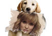 create a beautiful image of a cute little dog holding your portrait photo with its mouth small2