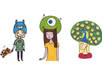 draw a Scandinavian style cartoon portrait of you wearing any oversized monster hat that you describe small2