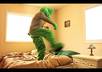 dance on my bed, in a frog costume, wearing a suit, to any song small3