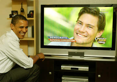 create a photo of Obama laughing with you big3