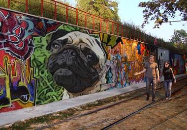 make 2 of your photos look like they were spray painted in graffiti on a wall big3