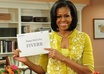 place your message, birthday greetings, website on Michelle Obamas hand, like she is talking about it