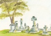 create a painting of a gravestone, tomb, or cemetery