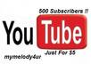 get to you 500 Youtube Subscribers, real people, fast delivery
