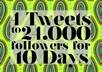 a 10 day Twitter campaign where I tweet your messages 40 times in 10 days to 24,000 followers small1