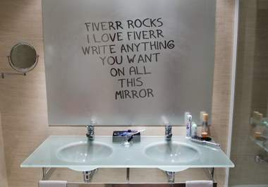 write your Name,message,your Site or Company name on 3 photos, a fogged mirror,Scratching window and on a Blackboard big1