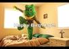 dance on my bed, in a frog costume, wearing a suit, to any song small1
