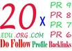 manually create a mix of 20 PR6 PR7 PR8 and PR9 edu org com profile backlinks