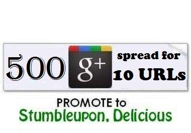 get you real 500 google plus +1 votes spread for 10 pages of your website plus submit to Stumbleupon and Delicious in 24 hours big1