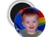 put your favourite photo and a name on a two and a quarter inch diameter round fridge refrigerator magnet delivered FREE worldwide